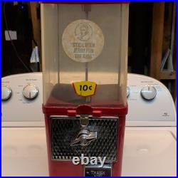 10¢ Candy/peanut Vending Machine Red Metal Base Clear plastic top vintage works