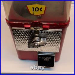 10¢ Candy/peanut Vending Machine Red Metal Base Clear plastic top vintage works