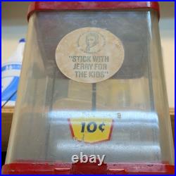 10¢ Candy/peanut Vending Machine Red Metal Base Clear plastic top vintage works