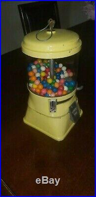 12 in tall 5 cent Vintage Candy Gumball Machine Bank Stand Glass Vending
