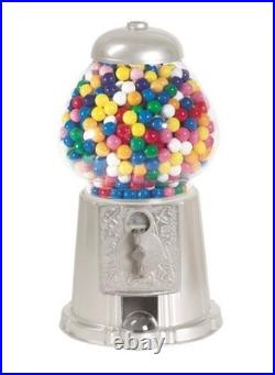 15 Inch Tall Silver Glass and Metal Gumball Machine Vintage Style