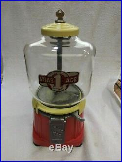 1930's Vintage Atlas Ace Penny Coin Op Bulk Vending Gumball Candy Peanut Machine