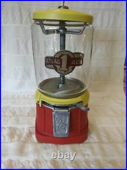 1930's Vintage Atlas Ace Penny Coin Op Bulk Vending Gumball Candy Peanut Machine