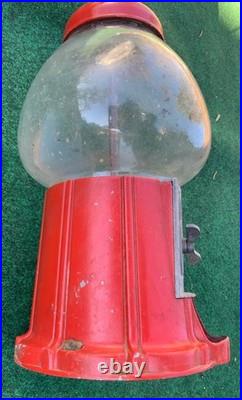 1940s Vintage Red Cast Iron Gumball Machine with Glass Globe Made in USA