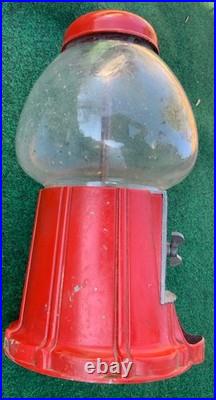 1940s Vintage Red Cast Iron Gumball Machine with Glass Globe Made in USA