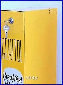 1950 GERITOL 10 cent Wall Hanging Vending Machine Coin-Op Dispenser & Key Works