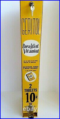 1950 GERITOL 10 cent Wall Hanging Vending Machine Coin-Op Dispenser & Key Works