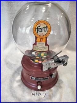 1950 Vintage Ford Red Gumball Vending Machine Penny Coin Op With Slug Rejector