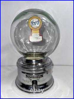 1 CENT GUMBALL MACHINE Vintage, Ford Gum Glass Globe Decals Peanuts Lions Club
