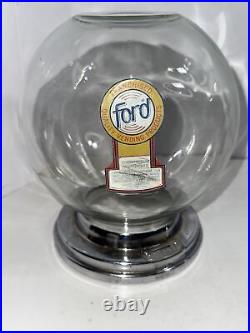 1 CENT GUMBALL MACHINE Vintage, Ford Gum Glass Globe Decals Peanuts Lions Club