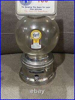 1 CENT GUMBALL MACHINE Vintage, Ford Gum with Plastic Globe FREE Shipping