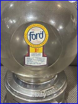 1 CENT GUMBALL MACHINE Vintage, Ford Gum with Plastic Globe FREE Shipping