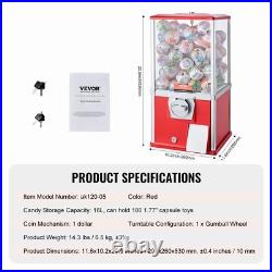 21H Gumball Machine Vending Coin Bank Vintage Gumballs Dispenser PS Red