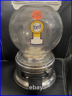 25 CENT GUMBALL MACHINE Vintage, Ford Gum with Plastic Globe FREE Shipping