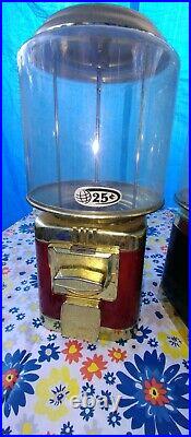 2 VINTAGE SEAGA 25¢ Quarter Bubble Gum Dispensing Vending Machine NO KEY