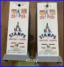2-Vintage 25 Cent US Postage Stamp Dispenser Vending Machine 1 Key 1 For Parts