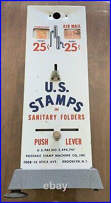 2-Vintage 25 Cent US Postage Stamp Dispenser Vending Machine 1 Key 1 For Parts