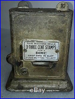 2 vintage Schermack Postage Stamp Vending Machines on rotating base 5 & 10 cent