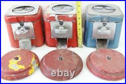 3 Vintage Oak Vending Gumball Peanut Vending Machine Parts Lot Red Blue Coin Op