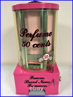 ANTIQUE COIN OP PERFUME VENDING MACHINE, NICE, 42 tubes of vintage perfume nips