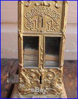 ANTIQUE Vintage Cast Iron Nouveau Coin Op Northwestern Match Box Vendor Machine