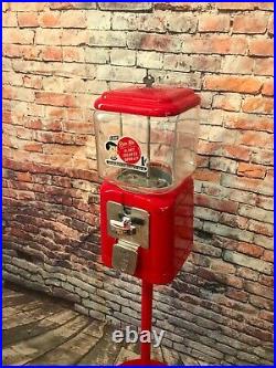 Acorn 1 c Gumball Machine glass vintage coin op with metal stand penny machine