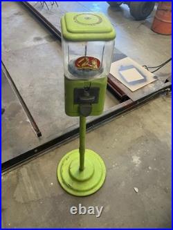 Acorn Gumball Machine Green Metal Collectible Vendor Vintage Withstand