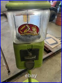Acorn Gumball Machine Green Metal Collectible Vendor Vintage Withstand