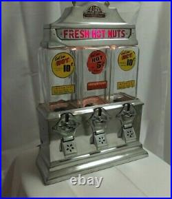 Ajax Triple Hot Nut Vending Machine-Challenger-Vintage 1947-Very Good- Lights up