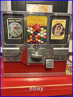 All Original 1950s Oak Premiere Baseball Card/Gumball Vending Machine