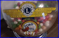 Antique LIONS CLUB LOGO 1c Cent Penny FORD Gum Gumball Machine Vintage WORKS