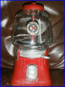 Antique Silver King Try Some 1 Cent Gumball Machine Working Vintage Condition