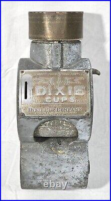 Antique VTG Metal Dixie Cup 1 Cent Coin Operated Vortex Dispenser WORKING No Key