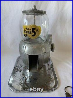Atlas Bantam 5 Cent Peanut Gumball Candy Machine With Key Vintage Store Works