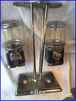 Beaver Gum Ball Candy Vending Machine Vintage Double with CHROME Stand