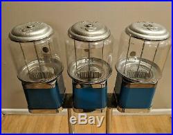 Beaver Triple Head Vintage Blue Candy & Gumball Vending Machine on Chrome Stand
