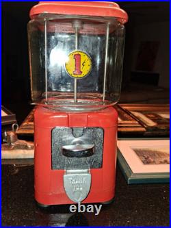 Bell 1¢ Gumball Vintage Vending Machine, Red Square Base with Glass Globe