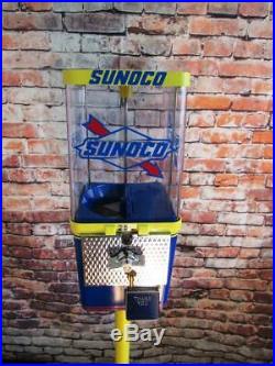 Blue SUNOCO OIL gas pump gasoline vintage gumball machine + stand