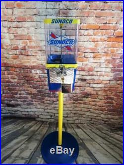 Blue SUNOCO OIL gas pump gasoline vintage gumball machine + stand