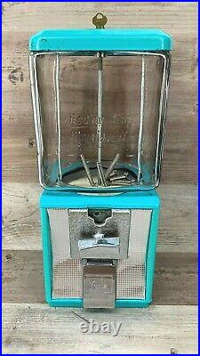 Candy Gumball Machine Vintage Turquoise Glass Globe Northwestern Vending 25 Cent