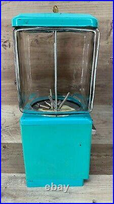 Candy Gumball Machine Vintage Turquoise Glass Globe Northwestern Vending 25 Cent