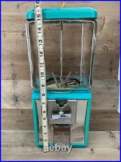 Candy Gumball Machine Vintage Turquoise Glass Globe Northwestern Vending 25 Cent