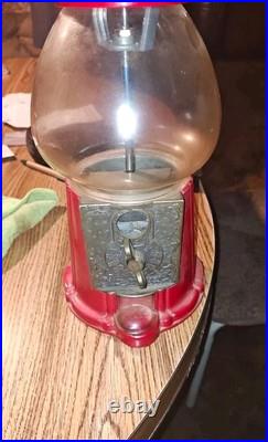 Carousel Red Bubble Gum Ball Machine Cast Metal Glass Globe 1985 Vintage