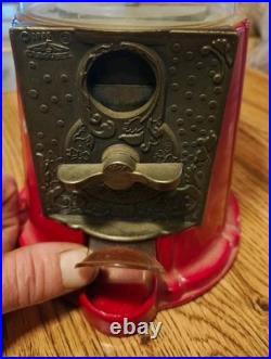Carousel Red Bubble Gum Ball Machine Cast Metal Glass Globe 1985 Vintage