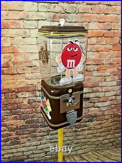 Chocolate M&m candy machine vending vintage 1¢ Acorn glass penny machine