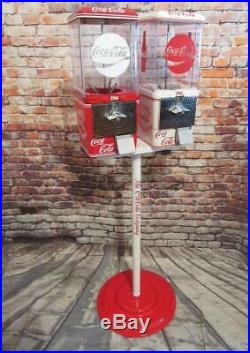 Coca Cola double gumball machines+ stand Coke memorabilia vintage candy machine