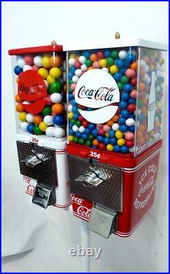 Coca Cola double gumball machines+ stand Coke memorabilia vintage candy machine