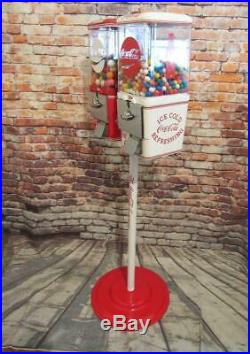 Coca Cola double gumball machines+ stand Coke memorabilia vintage candy machine