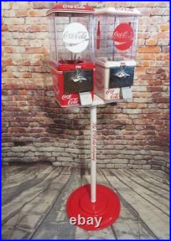 Coca Cola double gumball machines+ stand Coke memorabilia vintage candy machine