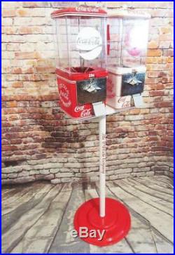 Coca Cola double gumball machines+ stand Coke memorabilia vintage candy machine